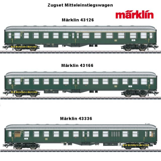 Märklin 43126/43166/43336 Mitteleinstiegswagen-Set, 3-teilig mit Steuerwagen, LED & mfx